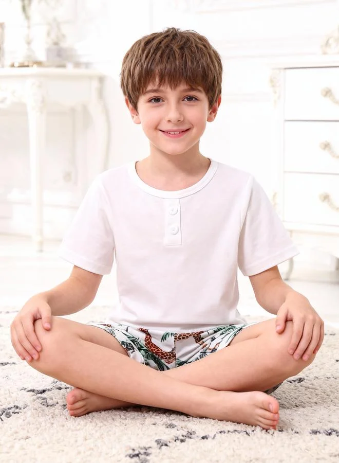 Take Two Boys White Short Sleeve T-Shirt and Shorts Pyjama Set