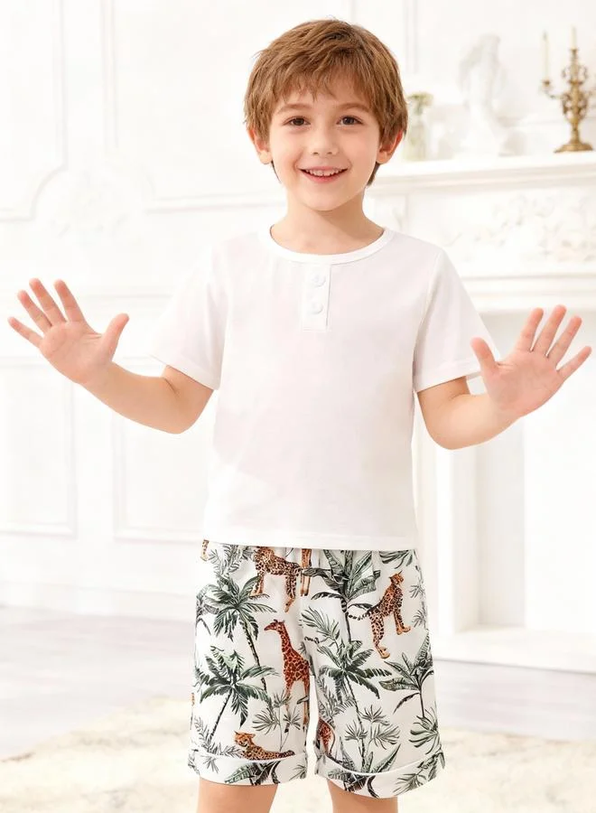 Take Two  Boys White Short Sleeve T-Shirt And Shorts Pyjama Set for Men | Best Price UAE