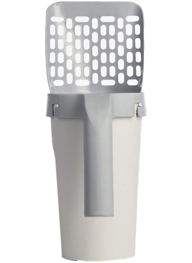 ECVV Cat Litter Scoop Integrated Shovel with Hollow Sifter Extra Waste Bin Ergonomic Handle Solid PP Scooper for Kitty Litter Boxes 11.4" X4.7" Grey  - Image 1