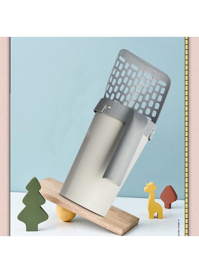 ECVV Cat Litter Scoop Integrated Shovel with Hollow Sifter Extra Waste Bin Ergonomic Handle Solid PP Scooper for Kitty Litter Boxes 11.4" X4.7" Grey  - Image 3