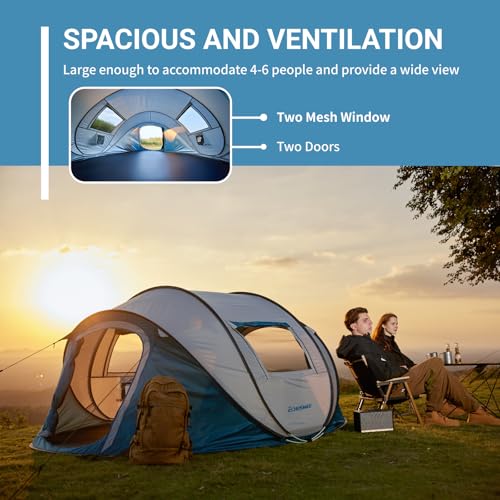 EchoSmile Instant Pop Up Camping Tent, 4 Person Easy Setup Tent, Water Resistant Dome, Portable with Carry Bag,Blue & Gray - Image 4