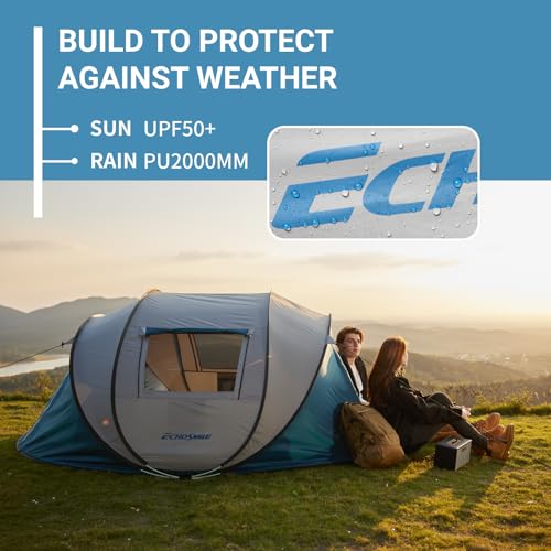 EchoSmile Instant Pop Up Camping Tent, 4 Person Easy Setup Tent, Water Resistant Dome, Portable with Carry Bag,Blue & Gray - Image 5