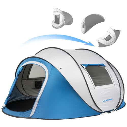 EchoSmile Instant Pop Up Camping Tent, 4 Person Easy Setup Tent, Water Resistant Dome, Portable with Carry Bag,Blue & Gray - Image 1