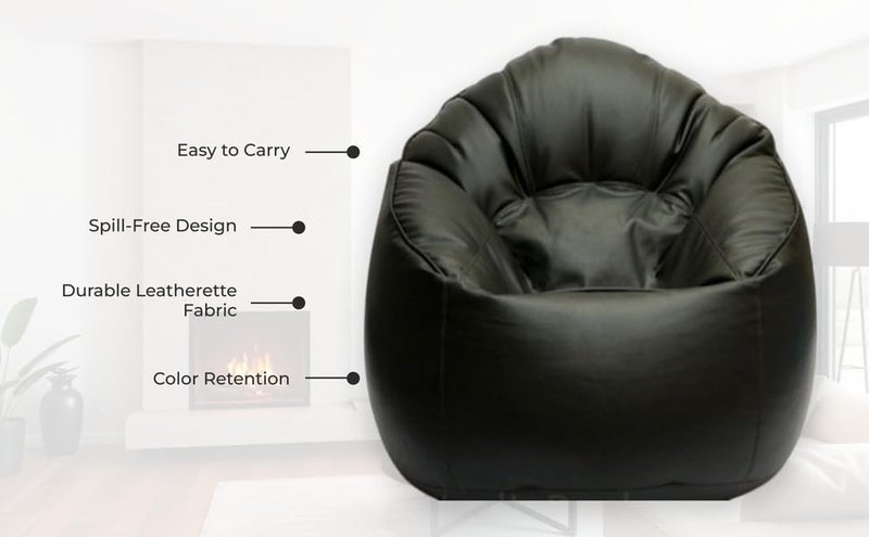 caddyFull 4XL Leather Bean Bag Cover Without Beans|| Muddha Chair Without Beans || Bean Bag Chair Cover for Living Room, Bed Room (Black) - Image 2