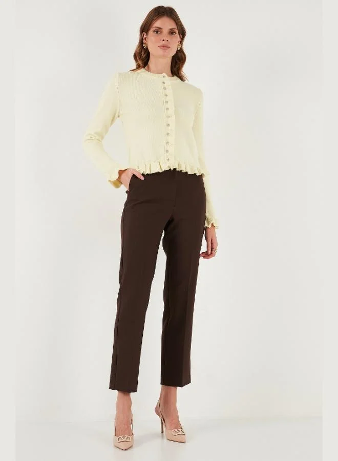 Lela Lela Premium Pleated Detailed Regular Fit Round Neck Knitwear Women's Cardigan 680HI00038