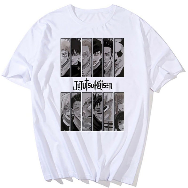 Popular Anime mantra back battle five Wu peripheral T-shirt European and American street hip hop casual round neck short sleeve top 31156-2-T01-BAI 
