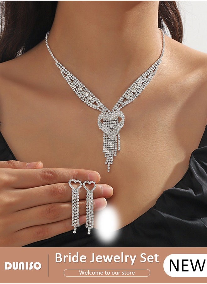 DUNISO Jewelry Set With Necklace and Earring Crystal Bridal Wedding Jewelry Set Bridesmaid Party Choker Necklace Water Drop Pendant Earrings Sets for Women and Girls 2pieces Bridal necklace with siAlver bridal eardrop in unique design and excellent workmanship, made of crystals and alloy.  - Image 1
