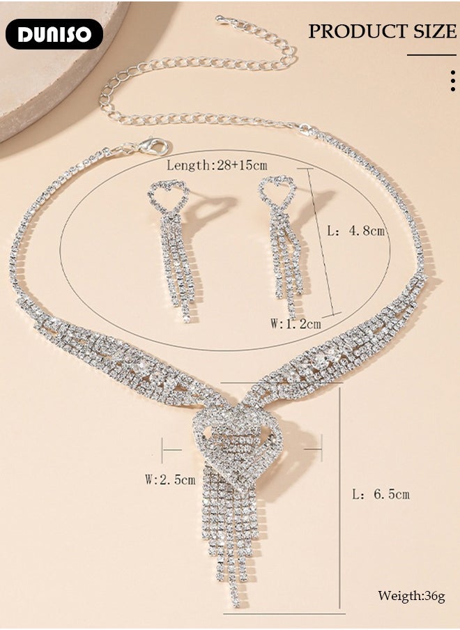 DUNISO Jewelry Set With Necklace and Earring Crystal Bridal Wedding Jewelry Set Bridesmaid Party Choker Necklace Water Drop Pendant Earrings Sets for Women and Girls 2pieces Bridal necklace with siAlver bridal eardrop in unique design and excellent workmanship, made of crystals and alloy.  - Image 2