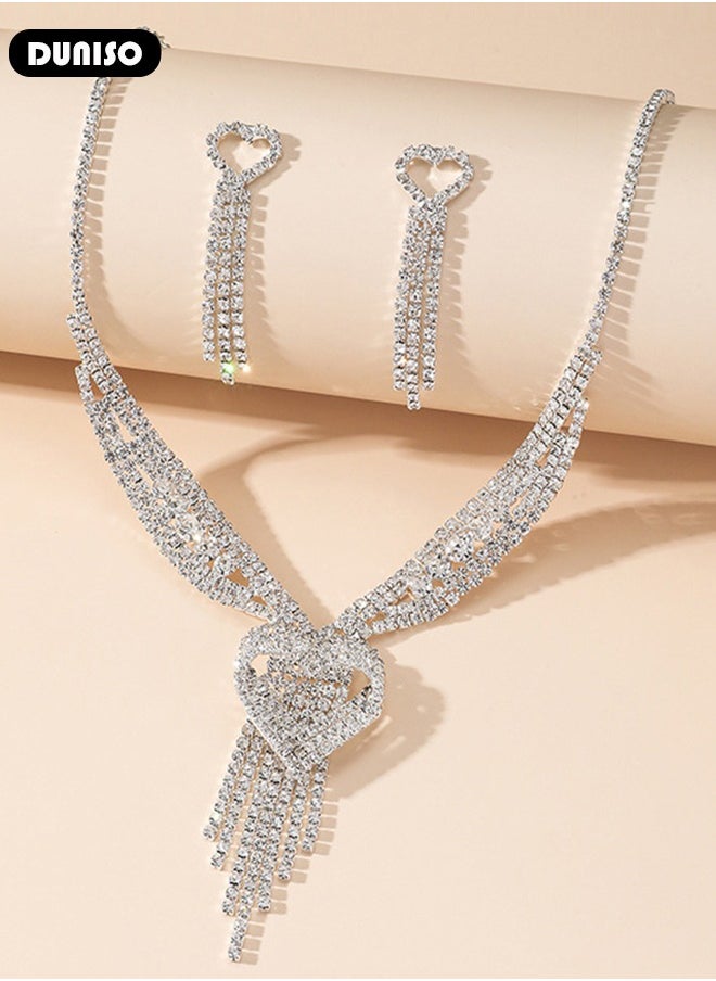 DUNISO Jewelry Set With Necklace and Earring Crystal Bridal Wedding Jewelry Set Bridesmaid Party Choker Necklace Water Drop Pendant Earrings Sets for Women and Girls 2pieces Bridal necklace with siAlver bridal eardrop in unique design and excellent workmanship, made of crystals and alloy.  - Image 3