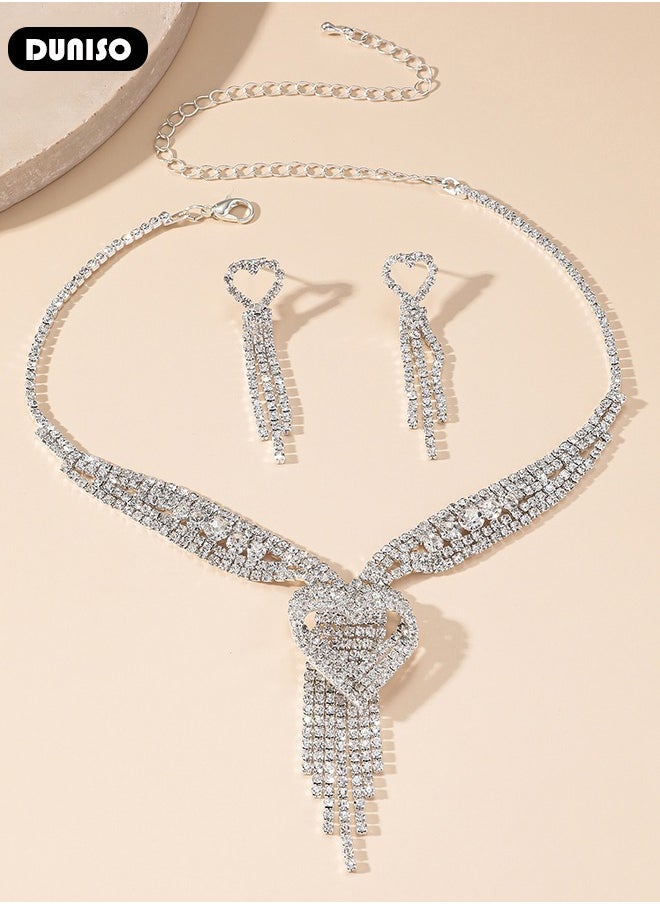 DUNISO Jewelry Set With Necklace and Earring Crystal Bridal Wedding Jewelry Set Bridesmaid Party Choker Necklace Water Drop Pendant Earrings Sets for Women and Girls 2pieces Bridal necklace with siAlver bridal eardrop in unique design and excellent workmanship, made of crystals and alloy.  - Image 4