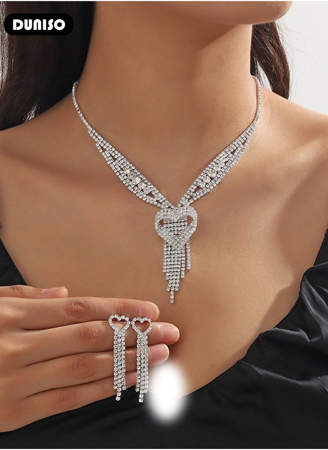 DUNISO Jewelry Set With Necklace and Earring Crystal Bridal Wedding Jewelry Set Bridesmaid Party Choker Necklace Water Drop Pendant Earrings Sets for Women and Girls 2pieces Bridal necklace with siAlver bridal eardrop in unique design and excellent workmanship, made of crystals and alloy.  - Image 5