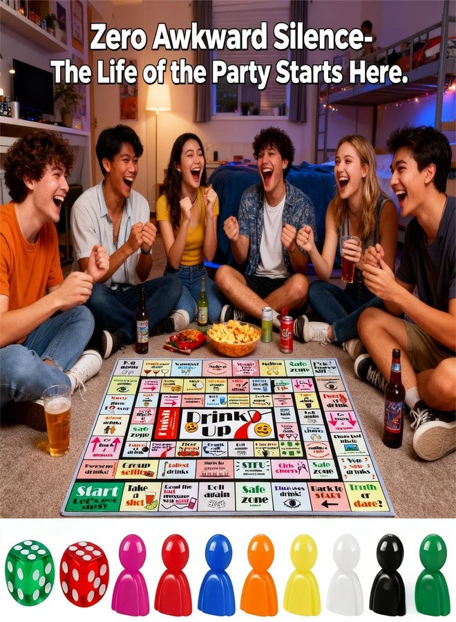 FlamingoCasa Drinking Games Adults Party Board: Spill-Proof Fabric Mat & 80+ Fun Challenges for College Dorm, House Parties - Image 2
