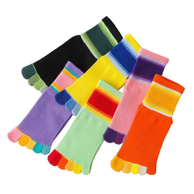 Antcher Girls Seamless Socks Rainbow Stripes Five Finger Cotton Toe Socks Kids School Crew Socks 6 Pack (US, Age, 6 Years, 10 Years, Multi) - Image 2