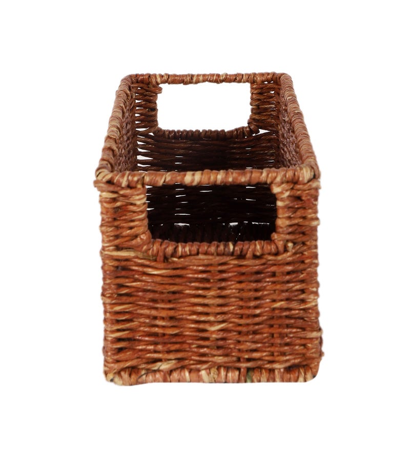 AKWAY Handmade Wicker Rectangular Shape Basket Bathroom Vanity Tray, Wicker Kitchen Counter Top Storage Shelf Coffee Table Decorative Tray Cosmetic Organizer Display Holder (11 L X 4.5 W X 4.5 H) - Image 2
