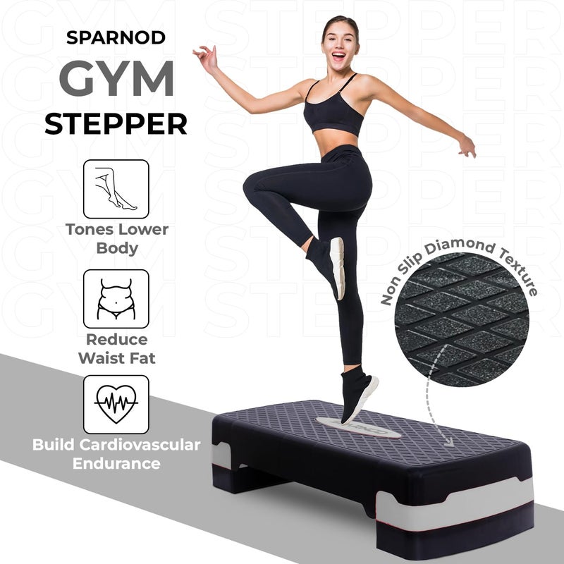 Sparnod Fitness SAS-1000 Aerobic Gym Stepper for Exercise at Home, Adjustable Height, Anti-Skid Surface, Supports up to 225 kg, Compact & Portable, Ideal for Cardio, Strength Training & Pilates (Grey) - Image 5