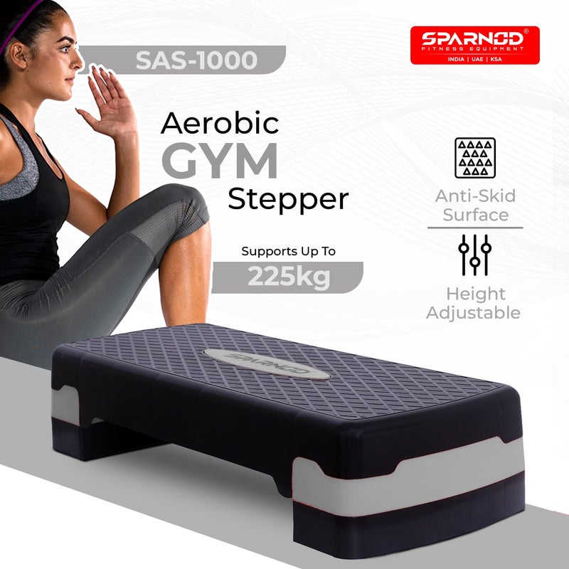 Sparnod Fitness SAS-1000 Aerobic Gym Stepper for Exercise at Home, Adjustable Height, Anti-Skid Surface, Supports up to 225 kg, Compact & Portable, Ideal for Cardio, Strength Training & Pilates (Grey) - Image 2