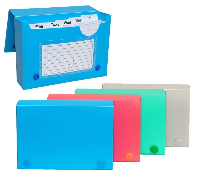 Manaloom Index Card Case, 4x6 Inch Index Card Holder, Fits Up to 200 Cards Per Case - with 5 Dividers and Adhesive Label Tabs - Store Recipe Cards, School Index Cards & More - 4-Pack (Assorted Colors) - Image 1