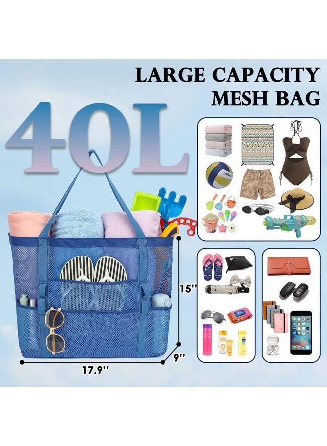 Fammart Mesh Beach Bag, Large Beach Tote with Zipper Pocket for Family Pool Bag for Toys & Vacation Essentials, Large - Dark Grey, Large, Fashion - Image 4