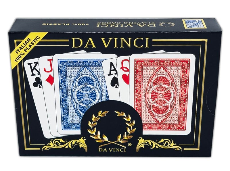 DA VINCI Ruote, Italian 100% Plastic Playing Cards, 2-Deck Poker Size Set, Jumbo Index w/Hard Shell Case and 2 Cut Cards - Image 1