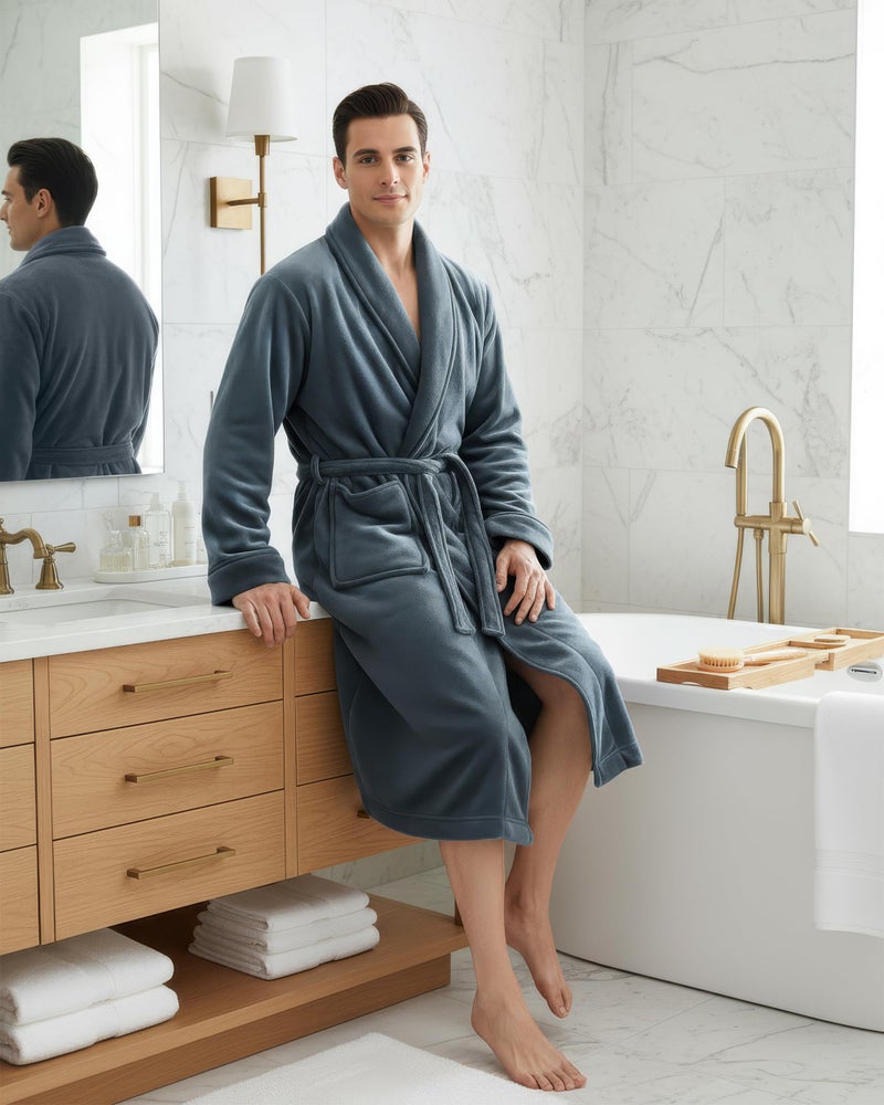 NY Threads Mens Robe, Luxury Plush Fleece Mens Bathrobe, Spa Bath Robe for Men, XX-Large-3X-Large, Grey - Image 4