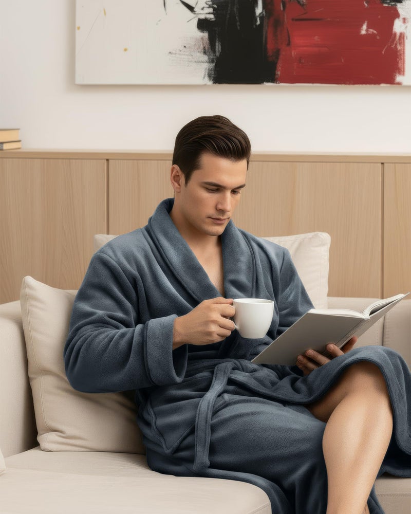 NY Threads Mens Robe, Luxury Plush Fleece Mens Bathrobe, Spa Bath Robe for Men, XX-Large-3X-Large, Grey - Image 3
