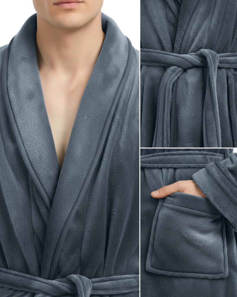 NY Threads Mens Robe, Luxury Plush Fleece Mens Bathrobe, Spa Bath Robe for Men, XX-Large-3X-Large, Grey - Image 2