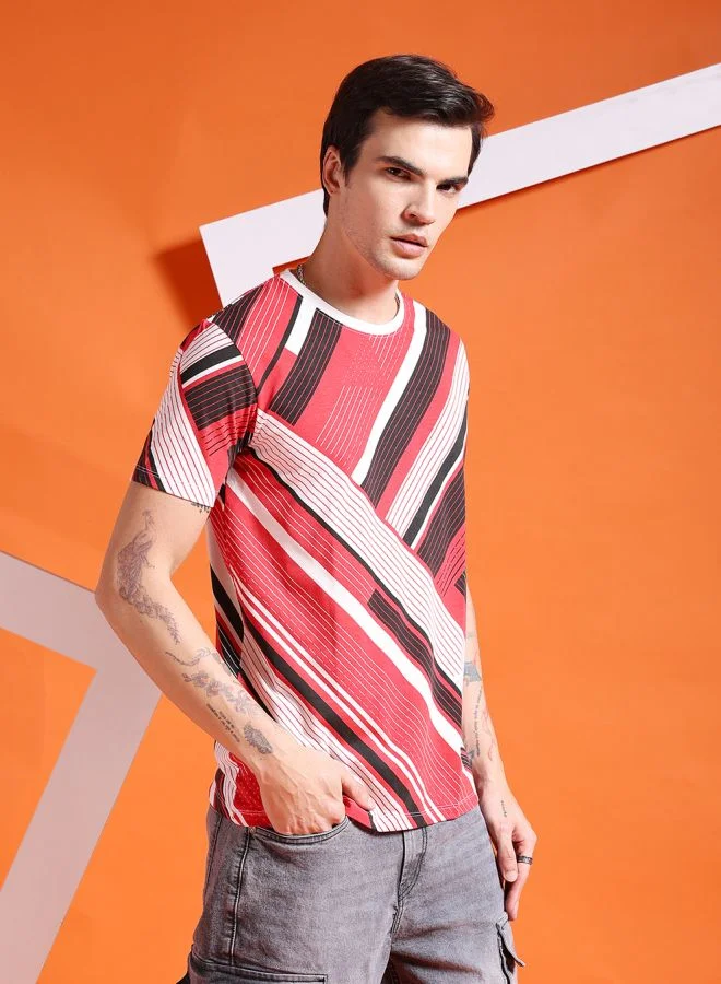 The Indian Garage Co Men Slim Fit Geometric Print Round Neck Tshirt