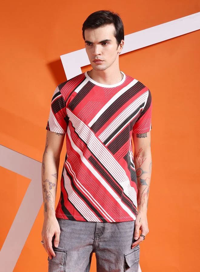 The Indian Garage Co Men Slim Fit Geometric Print Round Neck Tshirt