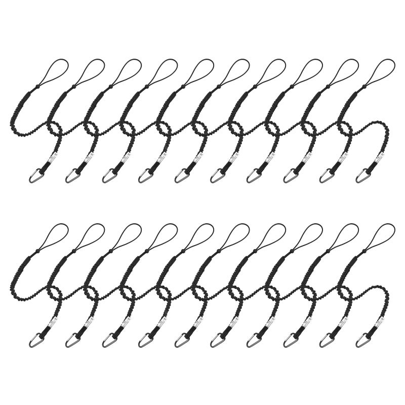 Tool Lanyards 20 Pack Safety Tool Leash Retractable Bungee Cord with Aluminum Lock Carabiner and Adjustable Loop End Maximum Weight Limit 136KG 30lb Fall Restraint with Shock Cord Stopper