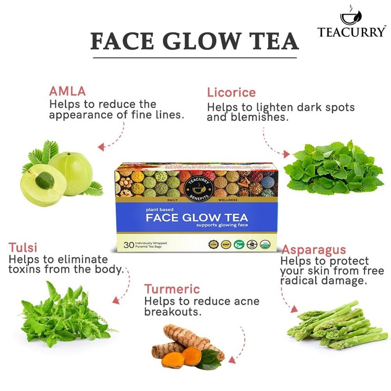 TEACURRY TEACURRY Face Glow Turmeric Tea 180 Tea Bags 6 Month PackFor Natural Face Glow Increase Face ShineMineral Oil FreeNatural IngredientsRosemary Sage Sandalwood Aloe Vera360 Grams  - Image 5