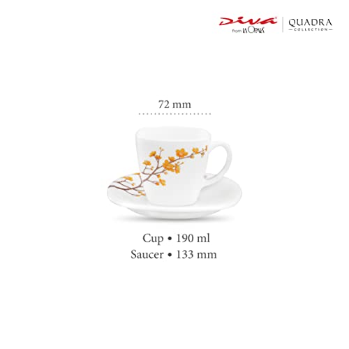 La Opala Diva, Quadra Collection, Opal Glass Cup & Saucer Set 12 pcs, Summertide, White - Image 2