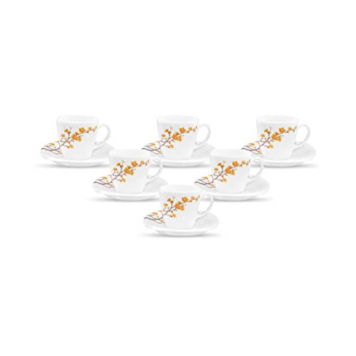 La Opala Diva, Quadra Collection, Opal Glass Cup & Saucer Set 12 pcs, Summertide, White - Image 1