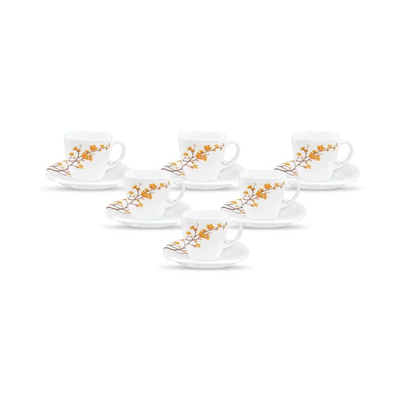 La Opala Diva, Quadra Collection, Opal Glass Cup & Saucer Set 12 pcs, Summertide, White - Image 5