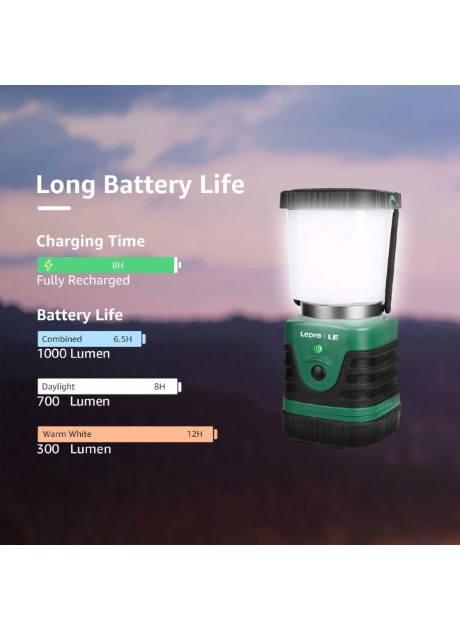 Lighting EVER - Le Rechargeable Camping Lantern 1000 Lumen Led Outdoor Lights 4 Modes Emergency Light Water Resistant Tent Light For Camping Hiking Fishing Power Cuts And More - Image 1