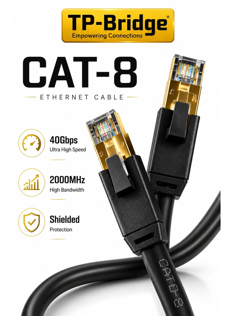 تي بي بردج كابل إيثرنت CAT-8 بطول 1.5 متر - كابل شبكة LAN فائق السرعة 40 جيجابت في الثانية | كابل إنترنت RJ45 محمي بتردد 2000 ميجاهرتز لأجهزة الألعاب، وأجهزة الكمبيوتر، وأجهزة الكمبيوتر المحمولة، وPS5 - Image 1