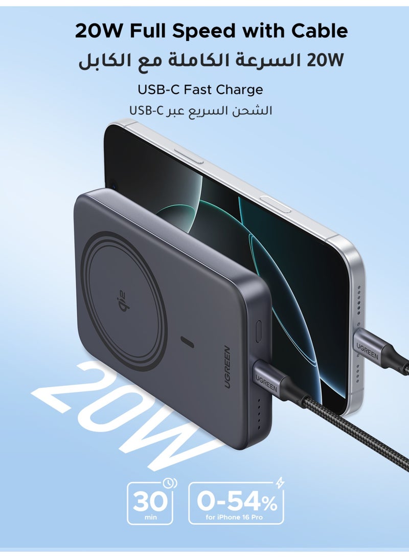 يو جرين بنك طاقة Qi2 سعة 10000 مللي أمبير 15 واط لشحن سريع لاسلكي لجهاز آيفون، شاحن محمول مغناطيسي، حزمة بطارية عالية الجودة، حماية آمنة، حجم صغير متوافق مع سلسلة آيفون 12-16 وآيربودز - Image 4