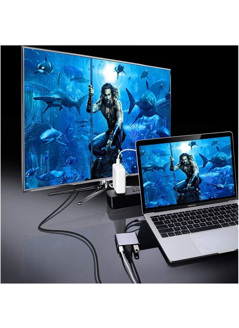 ماركة غير محددة - محول 3 في 1 من النوع C إلى USB وHDMI باللون الرمادي - Image 1