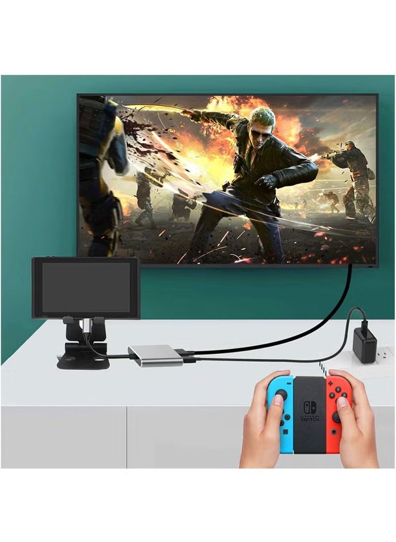 ماركة غير محددة - محول 3 في 1 من النوع C إلى USB وHDMI باللون الرمادي - Image 1