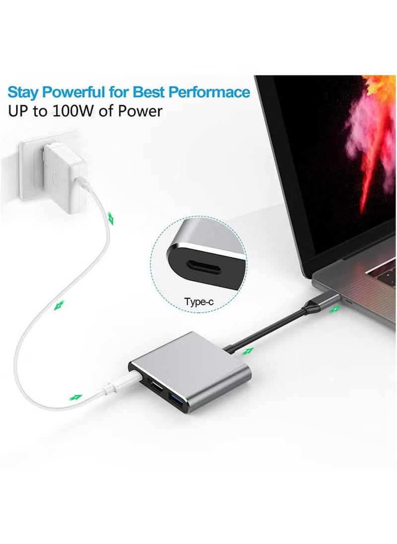 ماركة غير محددة - محول 3 في 1 من النوع C إلى USB وHDMI باللون الرمادي - Image 1