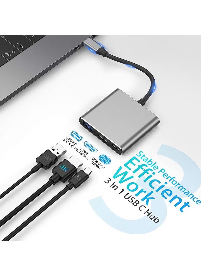 ماركة غير محددة - محول 3 في 1 من النوع C إلى USB وHDMI باللون الرمادي - Image 1