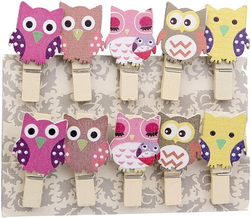 klarako 10pcs Wood Shape Clips Game Favors for Jute Album Craft Clamp Clothespins With Postcard Wooden Pictures Hanging Rope Holders Paper Owl Cartoon Note Photo Pattern Peg Twine Burlap - Image 5