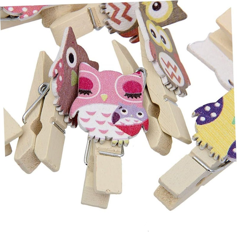 klarako 10pcs Wood Shape Clips Game Favors for Jute Album Craft Clamp Clothespins With Postcard Wooden Pictures Hanging Rope Holders Paper Owl Cartoon Note Photo Pattern Peg Twine Burlap - Image 2