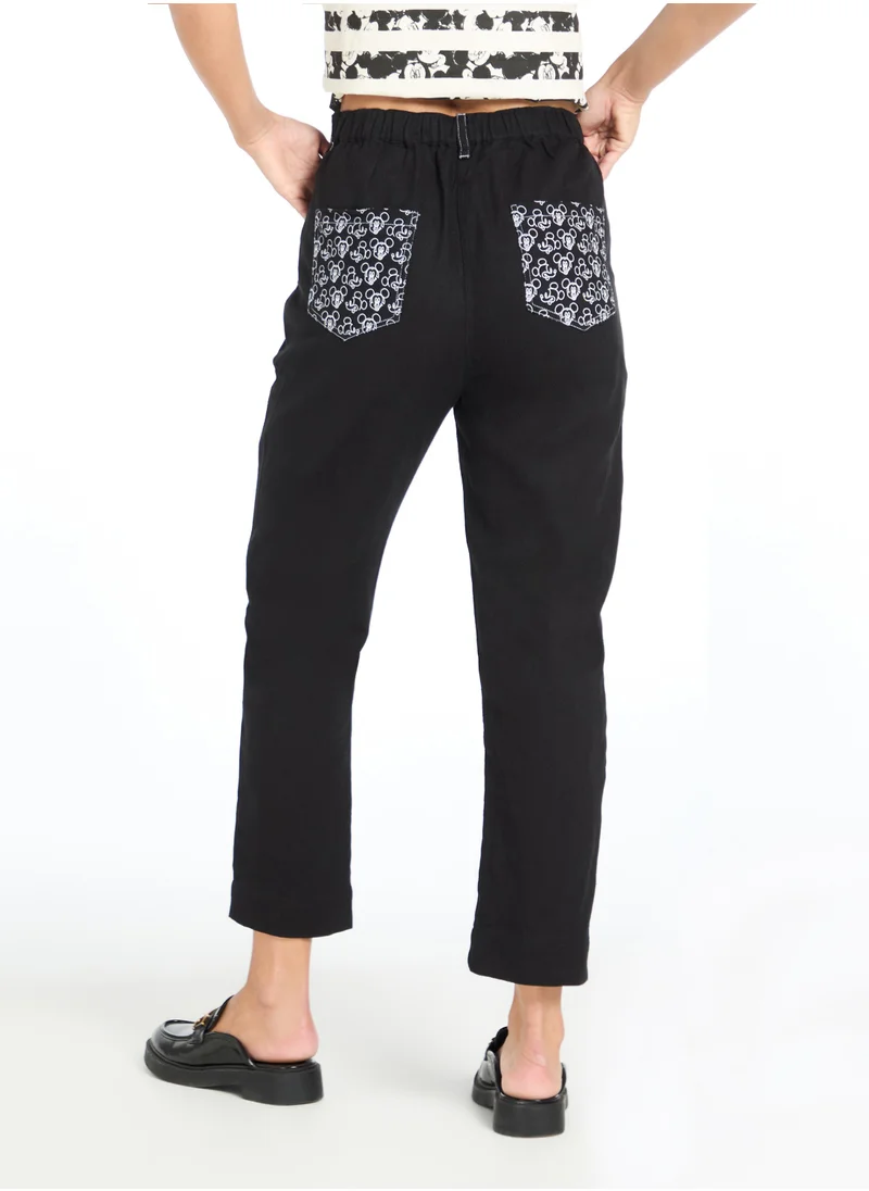 The Label Life Black Mickey Graphic Print Utility Pocket Pants by Disney – Trendy & Comfortable