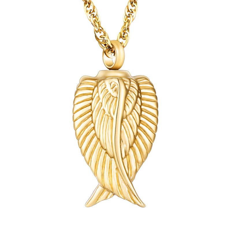 Dletay Angel Wing Cremation Necklace for Ashes Stainless Steel Urn Pendant Ashes Holder Memorial Jewelry-Iâ€™m Here WATCHING Over You(Gold) - Image 1
