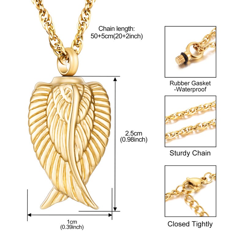 Dletay Angel Wing Cremation Necklace for Ashes Stainless Steel Urn Pendant Ashes Holder Memorial Jewelry-Iâ€™m Here WATCHING Over You(Gold) - Image 2