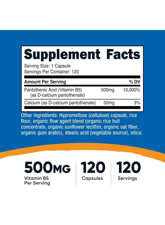 Nutricost Pantothenic Acid (Vitamin B5) 500mg, 120 Capsules - Image 2