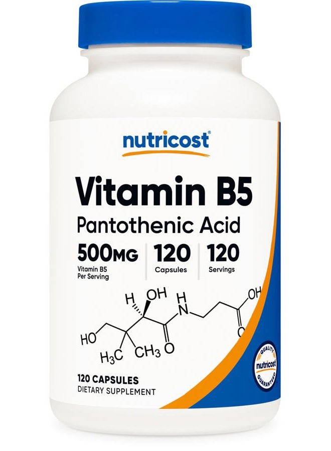 Nutricost Pantothenic Acid (Vitamin B5) 500mg, 120 Capsules - Image 1