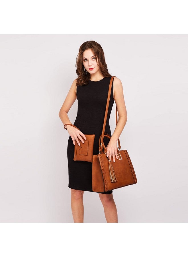 DASEIN Dasein Purses Handbags for Women Satchel Vegan Leather Shoulder Bags Work Tote for Ladies with Matching Clutch (Brown) - Image 1