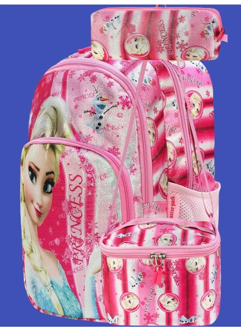 Tezzgelsin Princess Printed Waterproof Orthopedic 3 Compartment School Bag with Nutrition and Pencil Case Set of 3