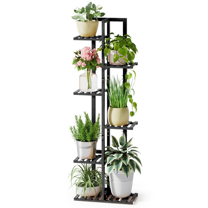 ROSSNY 48 Inch Tall Plant Stand Indoor 6 Tier 7 Potted Bamboo Plant Stands for Indoor Plants Corner Plant Stand Tiered Plant Stands Plant Shelf For Indoor Planter Holder for Multiple Plants Indoor Black